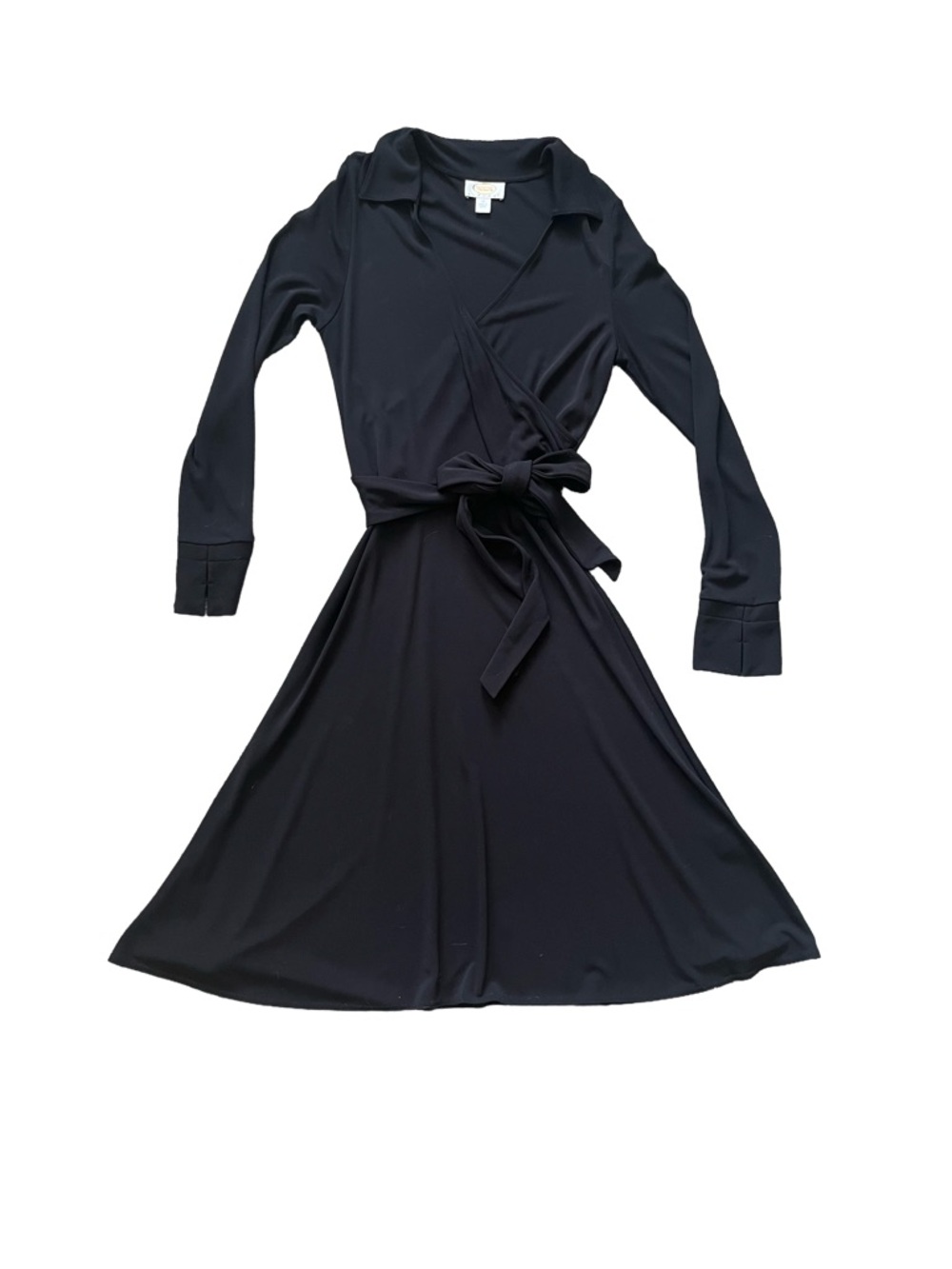 Talbots Petite Wrap Dress Black Long Sleeve Tie Waist Size 10P Stretch